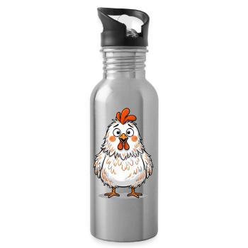 Lustiges Verwirrtes Huhn Funny Chicken - Trinkflasche mit integriertem Trinkhalm - Lightsilver - Rechts