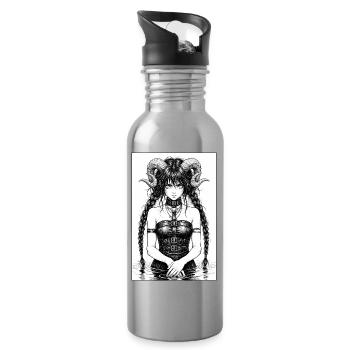 Hornige Gothic Sirene im Wasser - Trinkflasche mit integriertem Trinkhalm - Lightsilver - Rechts