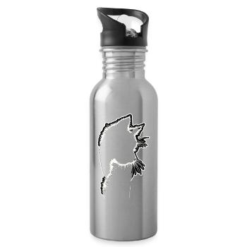 Katzensilhouette | Minimalistisches Design - Trinkflasche mit integriertem Trinkhalm - Lightsilver - Rechts