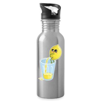 Zitrone macht Saft – Lustiger Cartoon - Trinkflasche mit integriertem Trinkhalm - Lightsilver - Rechts