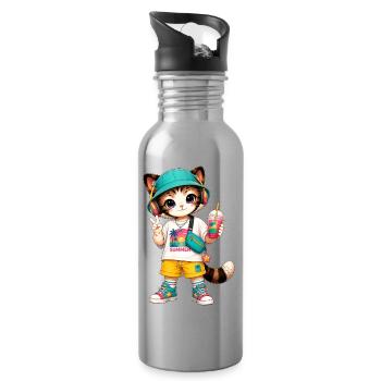 Kitten Summer Vibe Tropic - Water bottle with straw - silver - Right