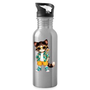 Hawaiianische tropische Katzengelbe Brille - Trinkflasche mit integriertem Trinkhalm - Lightsilver - Rechts