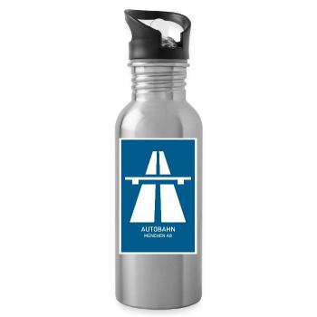 Autobahn München A8 Retro Poster - Trinkflasche mit integriertem Trinkhalm - Lightsilver - Rechts