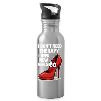 High Heels Therapy Cartoon: Comic Schuhe Spruch - Trinkflasche mit integriertem Trinkhalm - Lightsilver - Rechts