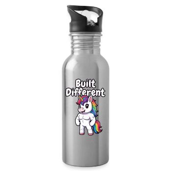 Built Different Unicorn Muscular - Water bottle with straw - silver - Right