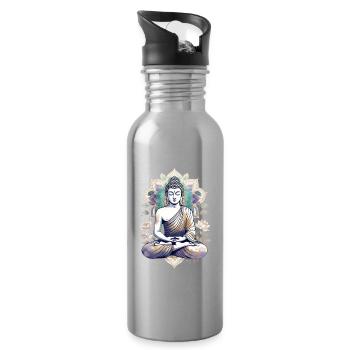Meditating Buddha Lotus Mandala - Water bottle with straw - silver - Right