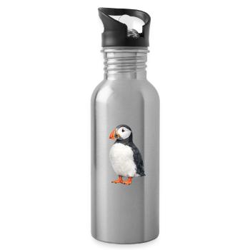 Puffin Watercolor Illustration - Water bottle with straw - silver - Right