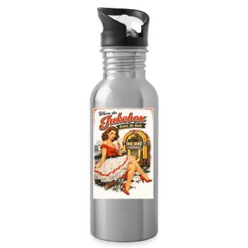 50s Diner Pin-Up: Where the Jukebox - Water bottle with straw - silver - Right