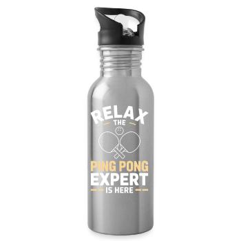 Table Tennis Ping Pong Table Tennis Player Gift - Water bottle with straw - silver - Right