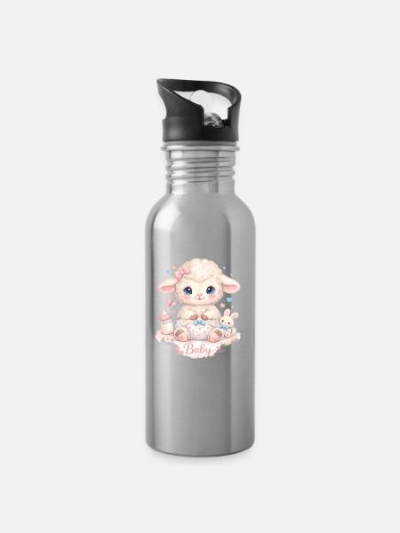 Baby Schäfchen - Trinkflasche mit integriertem Trinkhalm - Lightsilver