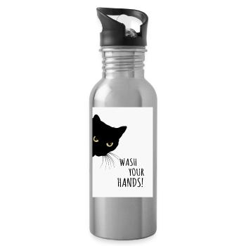 Lave-toi les mains ! – Affiche drôle de chat - Gourde avec paille intégrée - argent clair - Droite