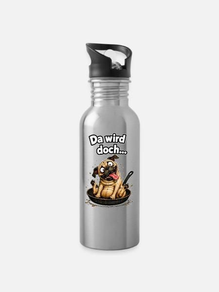 Da wird doch... der Hund in der Pfanne verrückt - Trinkflasche mit integriertem Trinkhalm - Lightsilver