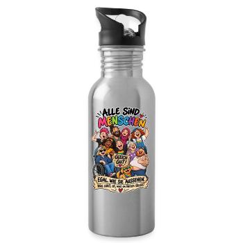 Alle sind Menschen – Vielfalt & Herz - Trinkflasche mit integriertem Trinkhalm - Lightsilver - Rechts