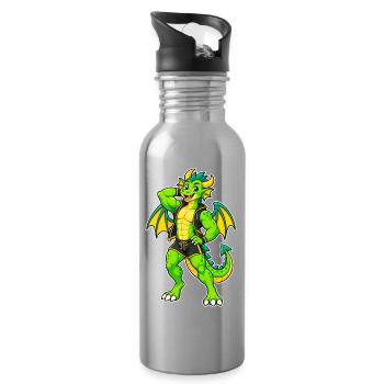 Héros dragon vert en cuir - Gourde avec paille intégrée - argent clair - Droite