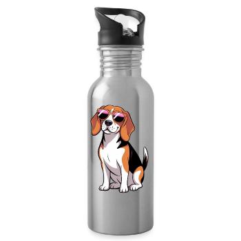 Beagle Dog Wearing Shades - Water bottle with straw - silver - Right