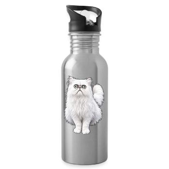 Weird looking Cat - Water bottle with straw - silver - Right