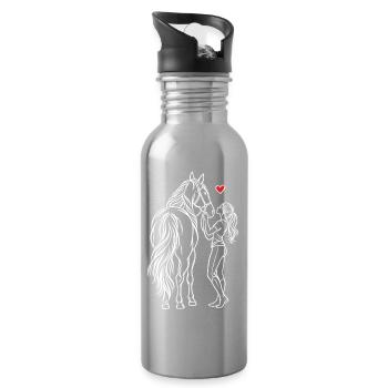 Horse Girl Riding Pony Rider - Water bottle with straw - silver - Right