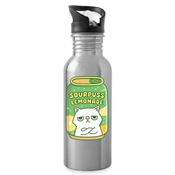 Funny Grouchy Cat Sourpuss Lemonade Drink Can - Water bottle with straw - silver - Right