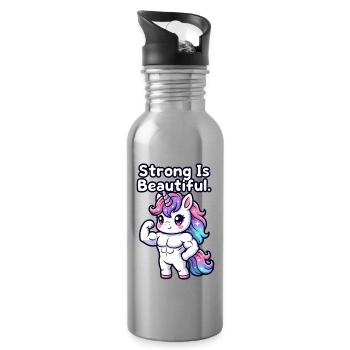 Stark ist schönes Einhorn - Trinkflasche mit integriertem Trinkhalm - Lightsilver - Rechts