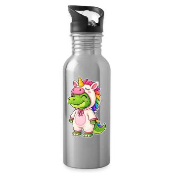 Niedliches Krokodil im Einhornkostüm - Trinkflasche mit integriertem Trinkhalm - Lightsilver - Rechts