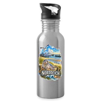 Norddeich Küsten-Siegel Seeblick Hafen - Trinkflasche mit integriertem Trinkhalm - Lightsilver - Rechts