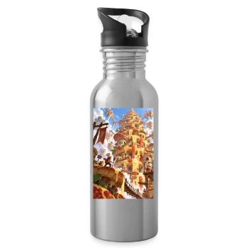Käsegebundener Fantasieturm - Trinkflasche mit integriertem Trinkhalm - Lightsilver - Rechts