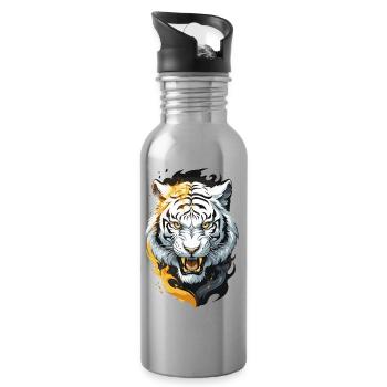 Flammen-Tiger Weißer Krieger - Trinkflasche mit integriertem Trinkhalm - Lightsilver - Rechts