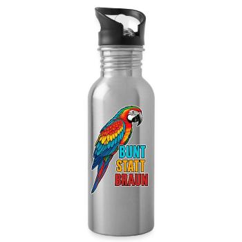 Papagei – Bunt statt braun - Trinkflasche mit integriertem Trinkhalm - Lightsilver - Rechts