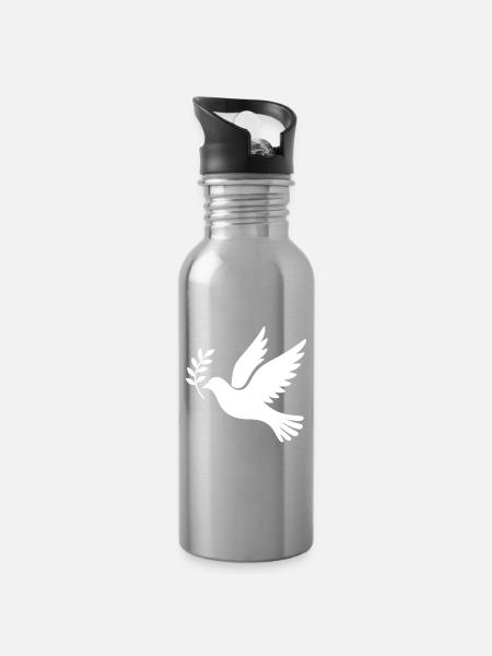 Friedenstaube - Trinkflasche mit integriertem Trinkhalm - Lightsilver