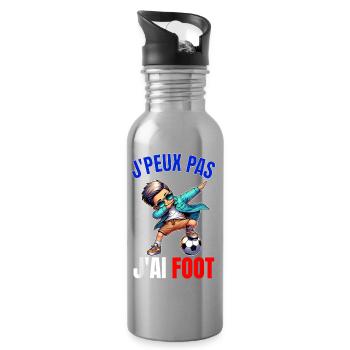 J'Peux Pas J'Ai Foot Football Enfant Garçon Humour - Gourde avec paille intégrée - argent clair - Droite