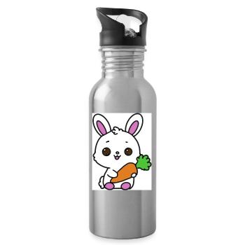 Lapin kawaï  - Gourde avec paille intégrée - argent clair - Droite