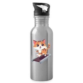 Katze, Laufband, Sport, Gym, Fitness - Trinkflasche mit integriertem Trinkhalm - Lightsilver - Rechts