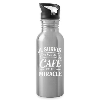 Survie grâce au café et miracle - Gourde avec paille intégrée - argent clair - Droite