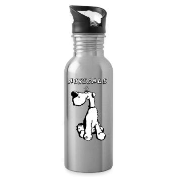 Happy Airedale Terrier - Gourde avec paille intégrée - argent clair - Droite