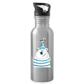 Seebär mit Möwe - Bär - Kapitän - Comic - Trinkflasche mit integriertem Trinkhalm - Lightsilver - Rechts