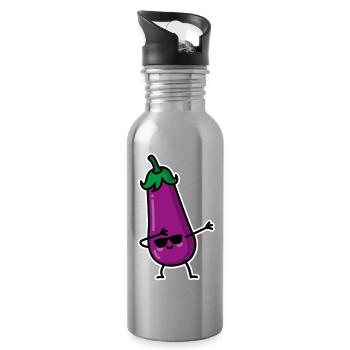 Dab Dabbing Aubergine Penis Emoji SMS meme Sex - Trinkflasche mit integriertem Trinkhalm - Lightsilver - Rechts