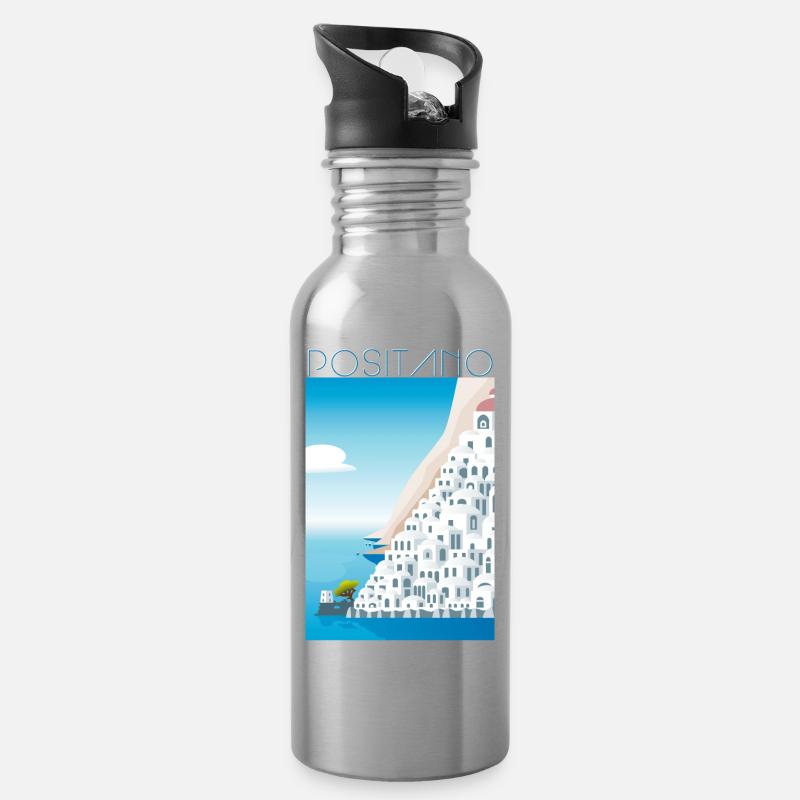 Positano CostaMaisons Blanches Blu - Gourde avec paille intégrée - argent clair