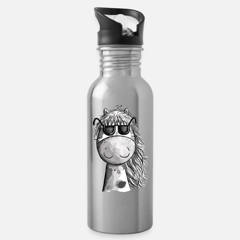 Cooles Pferd mit Sonnenbrille - Trinkflasche mit integriertem Trinkhalm - Lightsilver