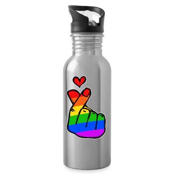 Peace Heart Love Rainbow Mouvement pour la paix - Gourde avec paille intégrée - argent clair - Droite