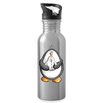 Pinguin und Schneemann sind beste Freunde - Trinkflasche mit integriertem Trinkhalm - Lightsilver - Rechts