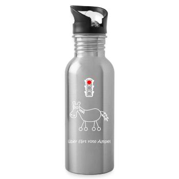 über färt rote Ampel, Autofahrer, Raser, Pferd - Trinkflasche mit integriertem Trinkhalm - Lightsilver - Rechts