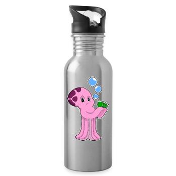 Krake Poker Pokerkarten - Trinkflasche mit integriertem Trinkhalm - Lightsilver - Rechts
