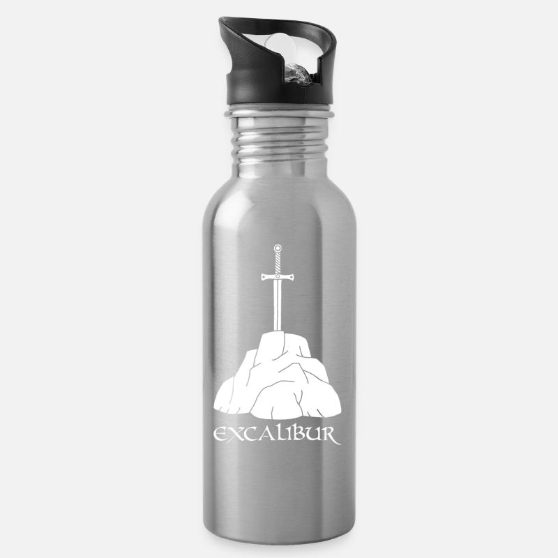 L'épée Excalibur (blanc) - Gourde avec paille intégrée - argent clair