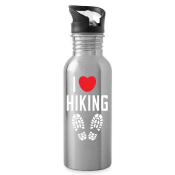 I Love Hiking Heart Statement Mountaineering - Water bottle with straw - silver - Right