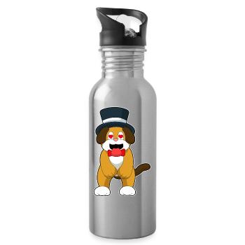 Hund Bräutigam Zylinder Hochzeit - Trinkflasche mit integriertem Trinkhalm - Lightsilver - Rechts