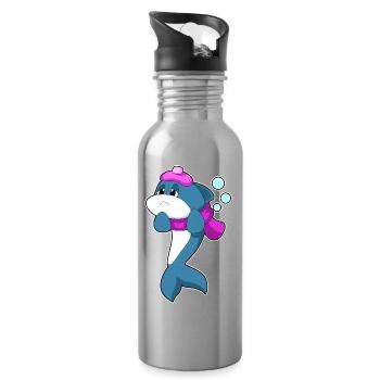 Dolphin Hot Water Bottle - Water bottle with straw - silver - Right