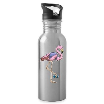 Flamingo Bodybuilder Dumbbell Bodybuilding - Water bottle with straw - silver - Right