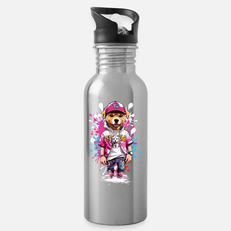 Hund - Trinkflasche mit integriertem Trinkhalm - Lightsilver