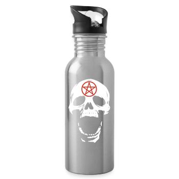 White skull and red pentagram - Water bottle with straw - silver - Right
