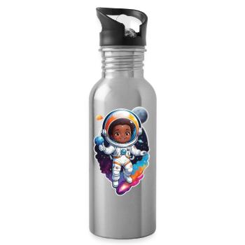 Cute Astronaut Child Cartoon Design - Water bottle with straw - silver - Right